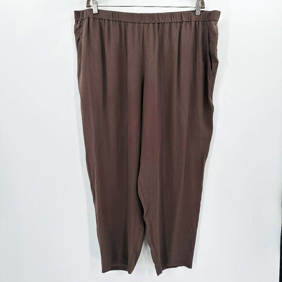 Eileen Fisher Women Silk Georgette Crepe Brown Tapered Leg Cropped 2X Pants NEW - Picture 1 of 7